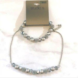 Studio S Silver Toned Beaded Necklace & Bracelet